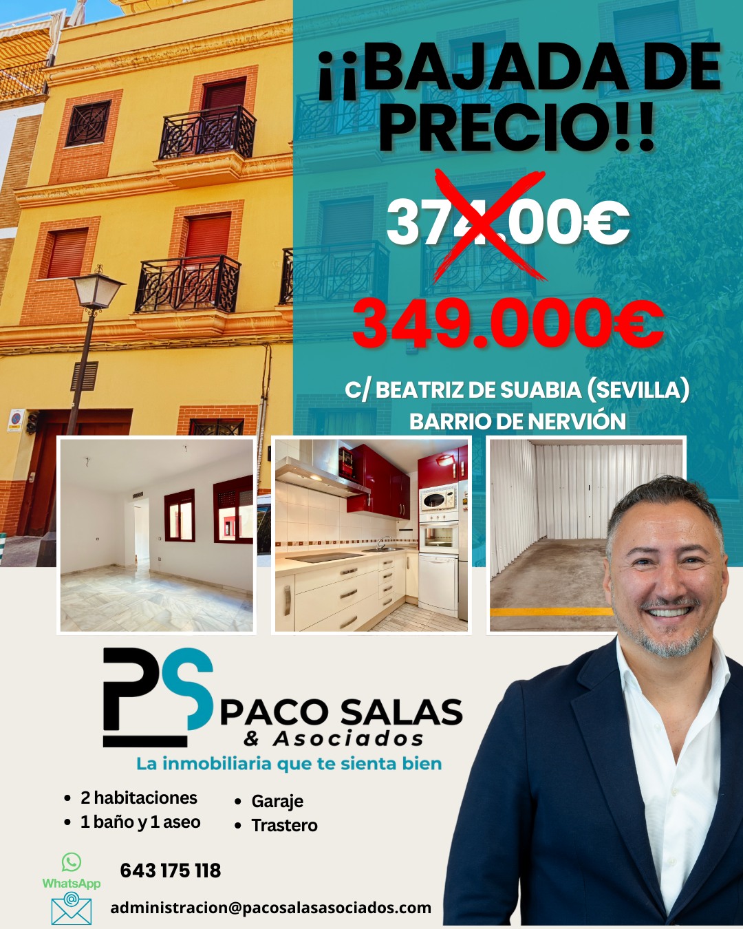 ¡BAJADA DE PRECIO!🔥
Bajamos el precio de esta vivienda ubicada en C/ Beatriz de Suabia (Sevilla), que baja a 349.000 €. Una oportunidad a tener en cuenta para quienes buscan una vivienda completa en uno de los barrios más demandados de Sevilla.
El inmueble ofrece una distribución cómoda, buena entrada de luz y espacios pensados para el día a día. Cuenta con:
• 2 dormitorios amplios
• 1 baño + 1 aseo
• Plaza de garaje
• Trastero
La ubicación es uno de sus puntos fuertes: un entorno consolidado, con todo tipo de servicios, zonas comerciales, transporte público y una excelente conexión con el resto de la ciudad. Es una vivienda que ofrece funcionalidad, comodidad y extras que no siempre se encuentran en la zona.
𝙉𝙤 𝙚𝙨𝙥𝙚𝙧𝙚𝙨 𝙢𝙖́𝙨: 𝙘𝙤𝙣𝙘𝙞𝙚𝙧𝙩𝙖 𝙩𝙪 𝙘𝙞𝙩𝙖 𝙮 𝙙𝙚𝙨𝙘𝙪𝙗𝙧𝙚 𝙩𝙤𝙙𝙤 𝙡𝙤 𝙦𝙪𝙚 𝙚𝙨𝙩𝙚 𝙥𝙞𝙨𝙤 𝙥𝙪𝙚𝙙𝙚 𝙤𝙛𝙧𝙚𝙘𝙚𝙧𝙩𝙚.
📍 Calle Real Utrera – Dos Hermanas, Sevilla
📞 643 175 118
📧 administracion@pacosalasasociados.com
🌐www.pacosalasasociados.com
#inmobiliarias #bajadadeprecio #confianza #doshermanas #sueñoscumplidos #tratocercano #ventadecasas #oportunidad #inmobiliariasespaña #inmobiliariasevilla #google #hogardulcehogar