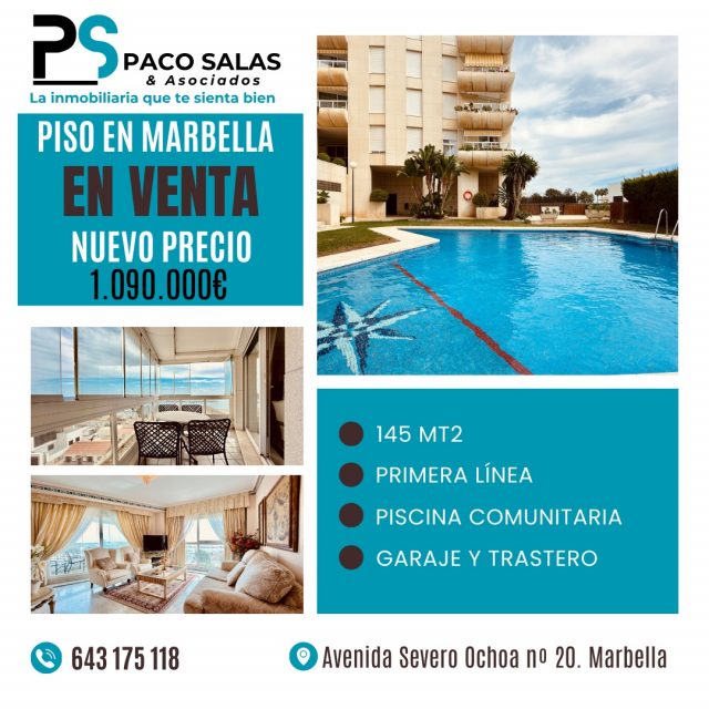 Exclusiva vivienda en primera línea de playa en Marbella, situada en el prestigioso Residencial La Zambomba, frente a la playa de la Bajadilla y junto al puerto deportivo. 

Su ubicación es inmejorable: a tan solo 1 minuto del Hospital Quirón, a 10 minutos andando del centro histórico de Marbella y a 5 minutos del Teatro Ciudad de Marbella, además de rodeada de comercios, restaurantes y tradicionales chiringuitos que permiten disfrutar al máximo del estilo de vida mediterráneo.

La propiedad se encuentra en una tercera planta con ascensor y es completamente exterior, ofreciendo una luminosidad excepcional durante todo el día. 

Cuenta con una magnífica terraza acristalada con vistas al mar, que puede abrirse por completo, equipada con toldos automáticos que se recogen solos en caso de viento fuerte para mayor seguridad.

El interior destaca por un amplio y elegante salón comedor, decorado con un estilo clásico de lujo y bañado de luz natural. El hall de entrada conduce a una distribución cómoda y funcional con tres dormitorios dobles, uno de ellos con baño en suite, además de dos baños completos adicionales. La cocina es independiente y está totalmente equipada.

Entre sus características sobresale el sistema de aire acondicionado centralizado dividido en dos zonas, lo que permite climatizar de manera eficiente el salón de forma independiente al resto de la vivienda. Además, la propiedad incluye plaza de garaje y trastero, aportando un gran valor añadido.

El residencial ofrece cuidadas zonas comunes con jardines y piscina comunitaria, con acceso directo al paseo marítimo. Todo ello convierte a esta vivienda en una oportunidad única tanto como residencia habitual como inversión en una de las zonas más exclusivas y demandadas de la Costa del Sol.

¡¡ Pregunte sin compromiso !! 👏

#costadelsol #inmobiliarias #marbella #marbella #playas #calidaddevida #pacosalasasociados #confianza