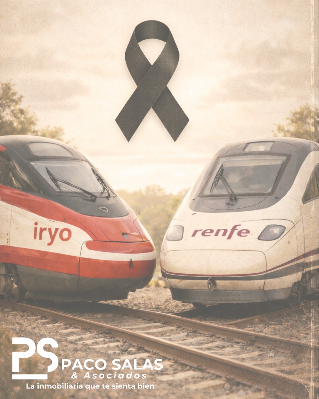 Desde Inmobiliaria Paco Salas & Asociados queremos expresar nuestro más profundo pesar por el trágico accidente ferroviario ocurrido. Nos unimos al dolor de las familias que han perdido a sus seres queridos y enviamos todo nuestro apoyo a las personas heridas y a quienes atraviesan estos momentos tan difíciles.

Hoy acompañamos en el duelo, con respeto, solidaridad y cercanía.
🖤 Nuestro más sentido pésame y mucha fuerza para todos.

#solidaridad #fuerza #cercanía #accidente #iryo #renfe #pacosalasasociados